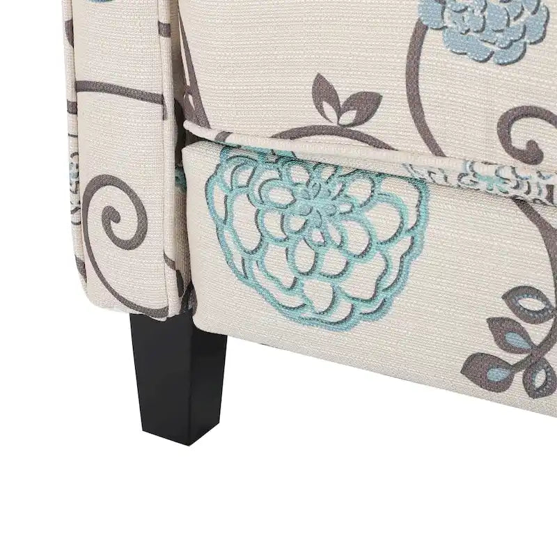 Fauteuil club inclinable fleuri – Beige clair et bleu