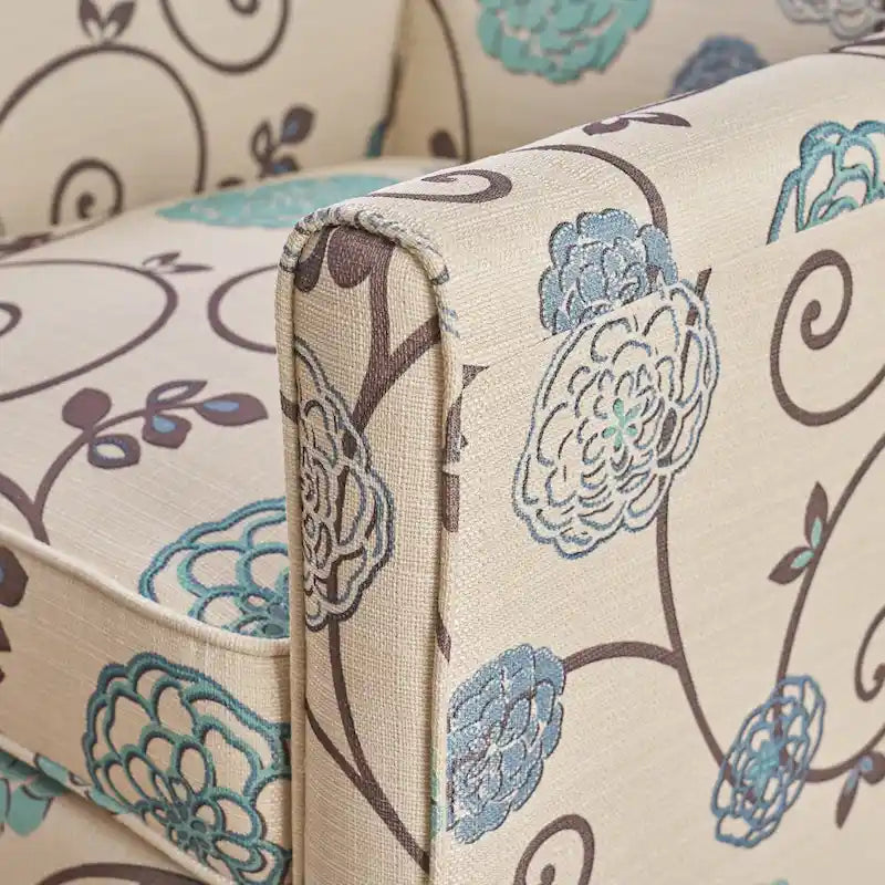 Fauteuil club inclinable fleuri – Beige clair et bleu
