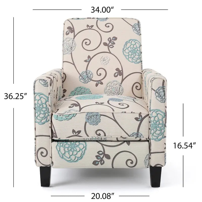 Fauteuil club inclinable fleuri – Beige clair et bleu