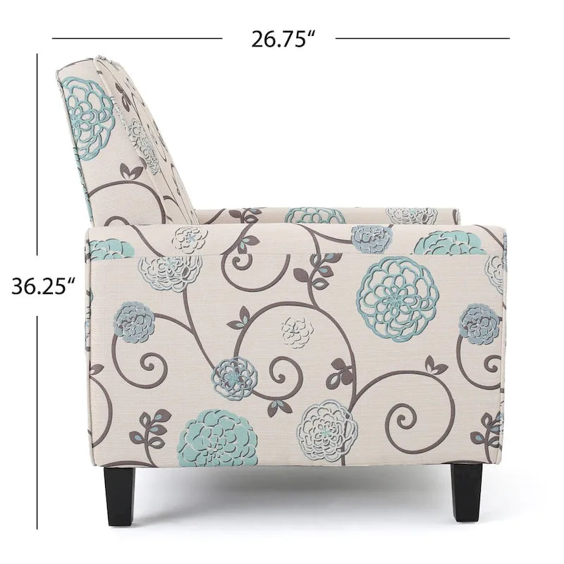 Fauteuil club inclinable fleuri – Beige clair et bleu