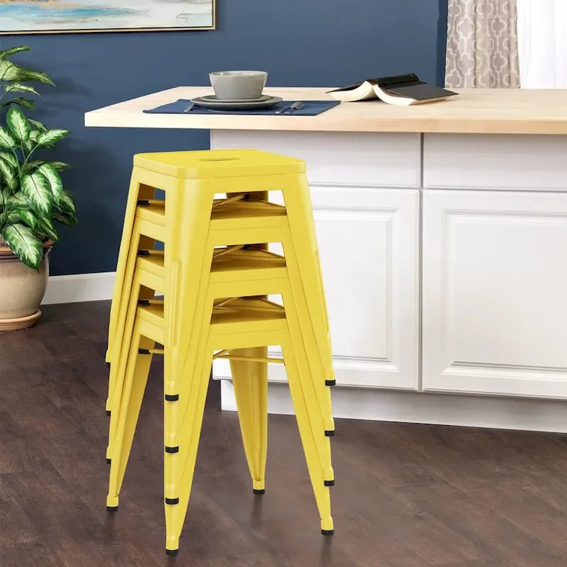 Backless Industrial Metal Bar Stool Kitchen Stackable Kids Stools Short Stools Metal Dining Chairs Set of 4 - 18inch