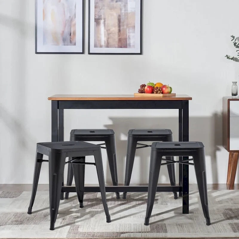 Tabouret de bar industriel en métal sans dossier, lot de 4 – 45,7 cm