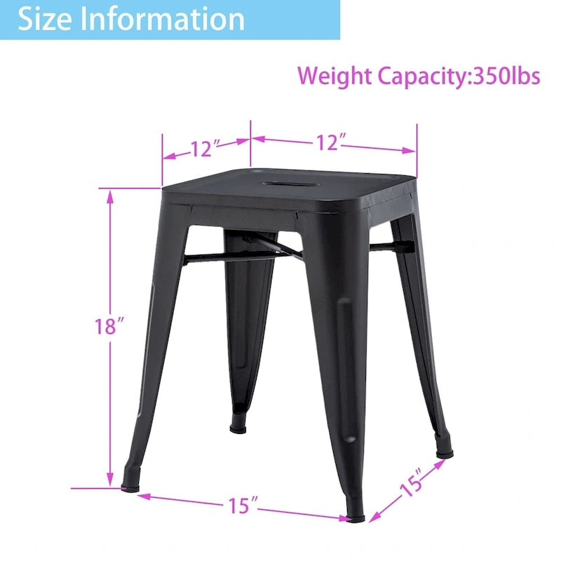 Tabouret de bar industriel en métal sans dossier, lot de 4 – 45,7 cm