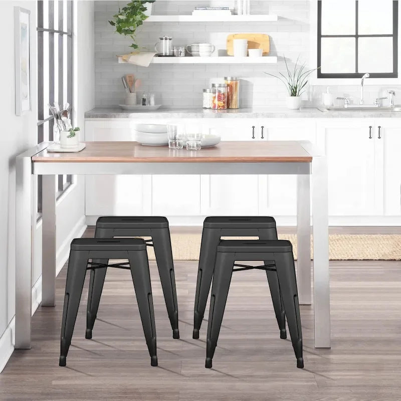 Tabouret de bar industriel en métal sans dossier, lot de 4 – 45,7 cm