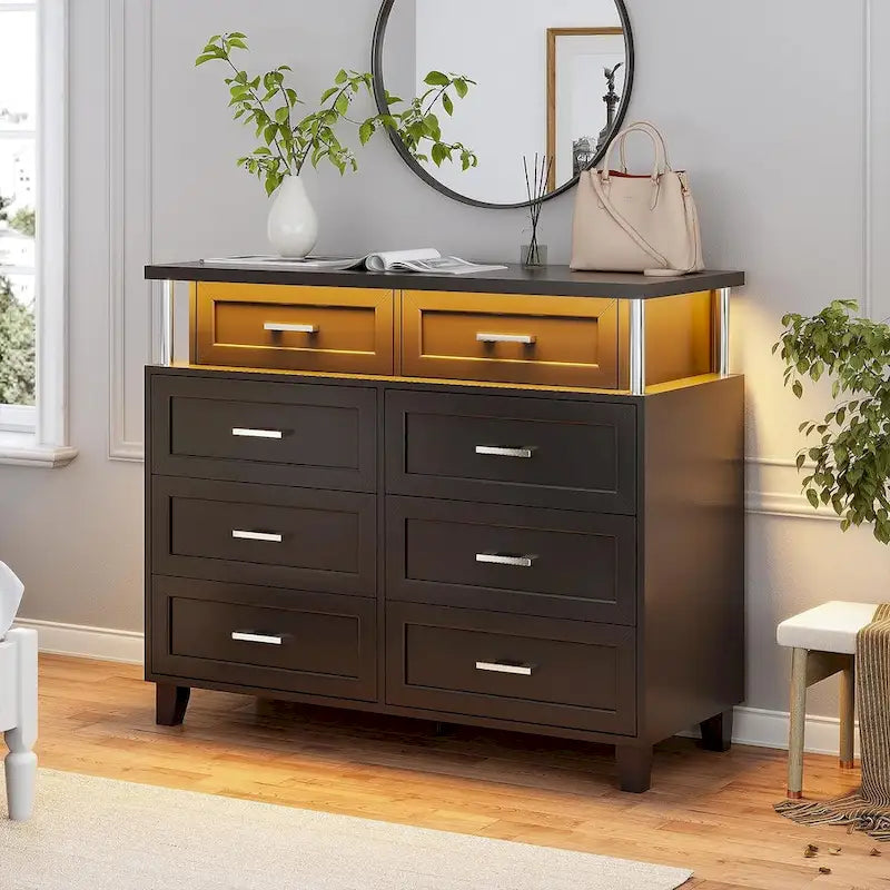 Commode à 8 tiroirs avec design en colonne et lumières LED