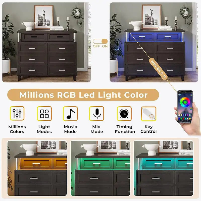 Commode à 8 tiroirs avec design en colonne et lumières LED