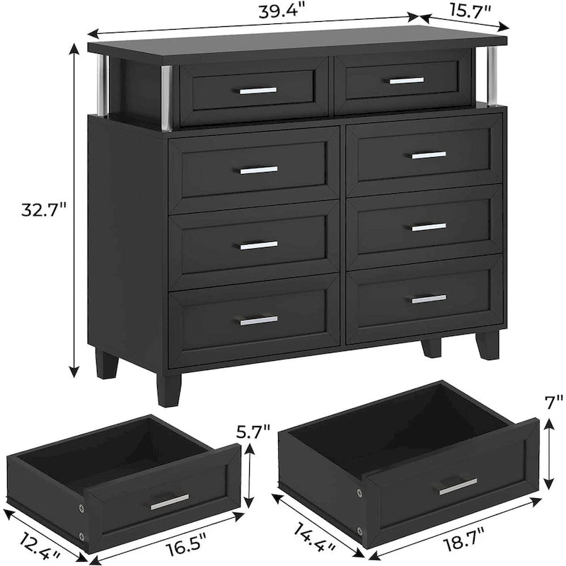 Commode à 8 tiroirs avec design en colonne et lumières LED