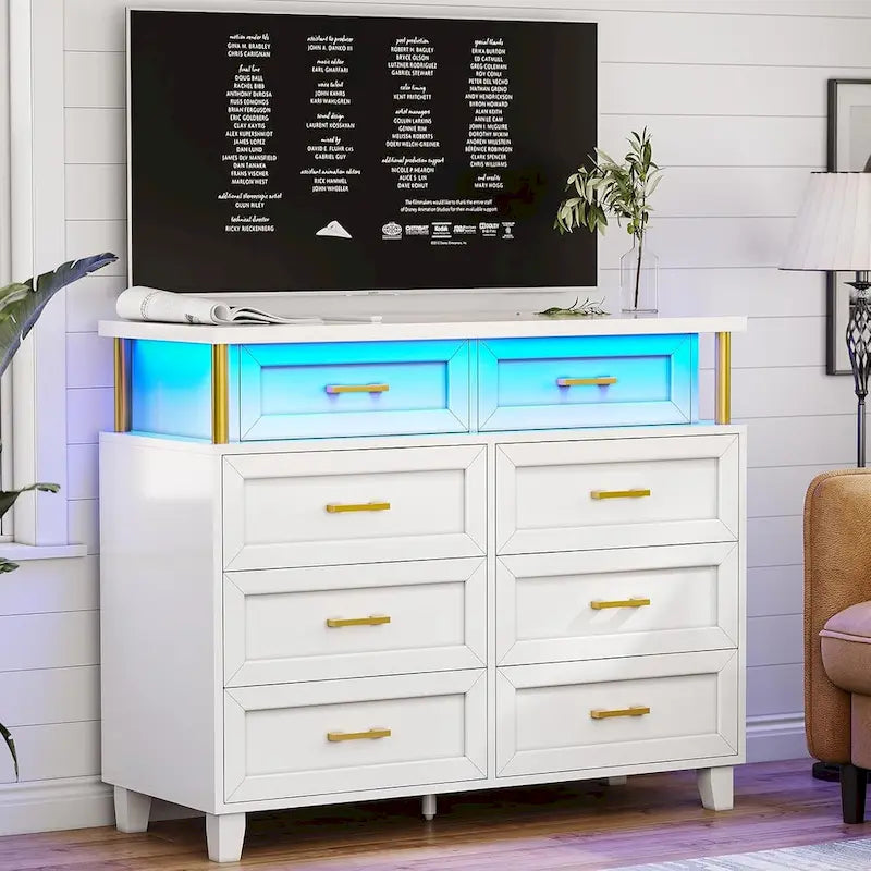 Commode à 8 tiroirs avec design en colonne et lumières LED