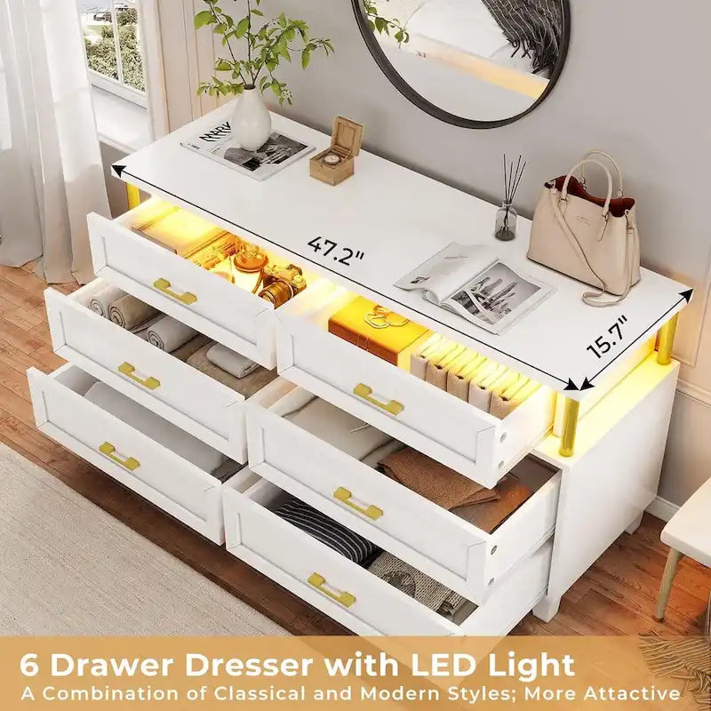 Commode à 8 tiroirs avec design en colonne et lumières LED