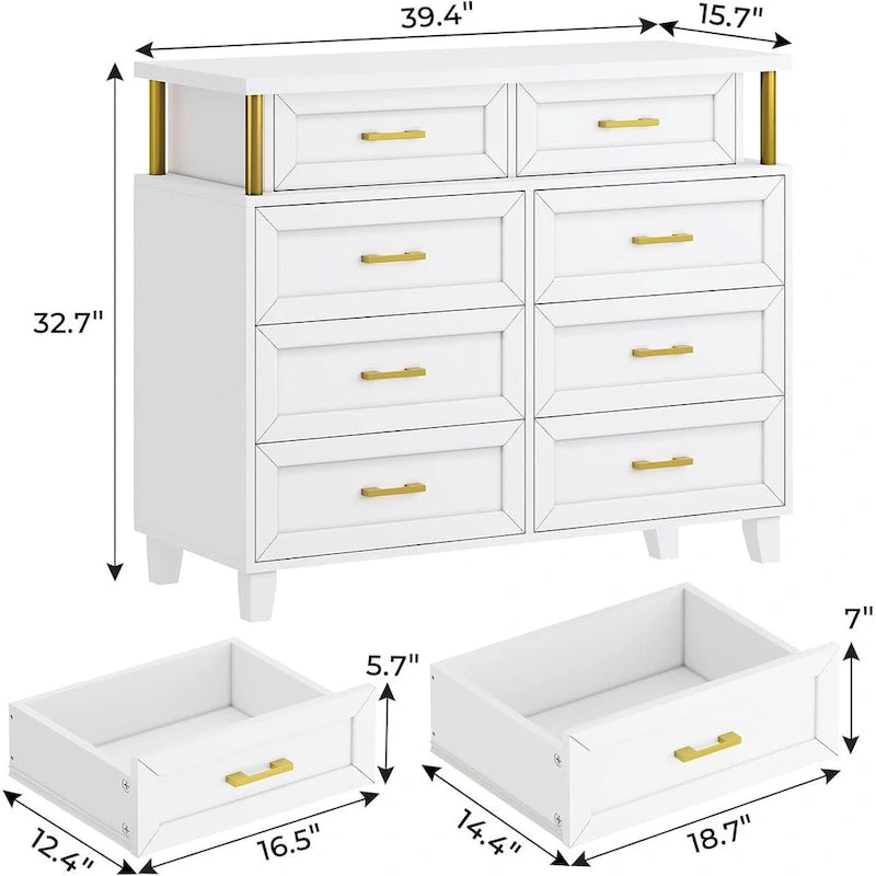 Commode à 8 tiroirs avec design en colonne et lumières LED