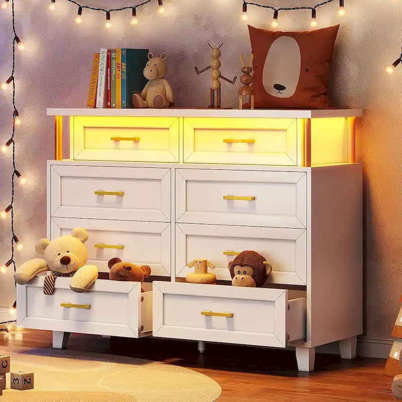 Commode à 8 tiroirs avec design en colonne et lumières LED