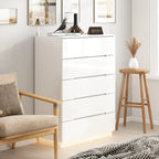 Commode de rangement brillante à 5 tiroirs avec plateau spacieux de 31,5 po à DEL