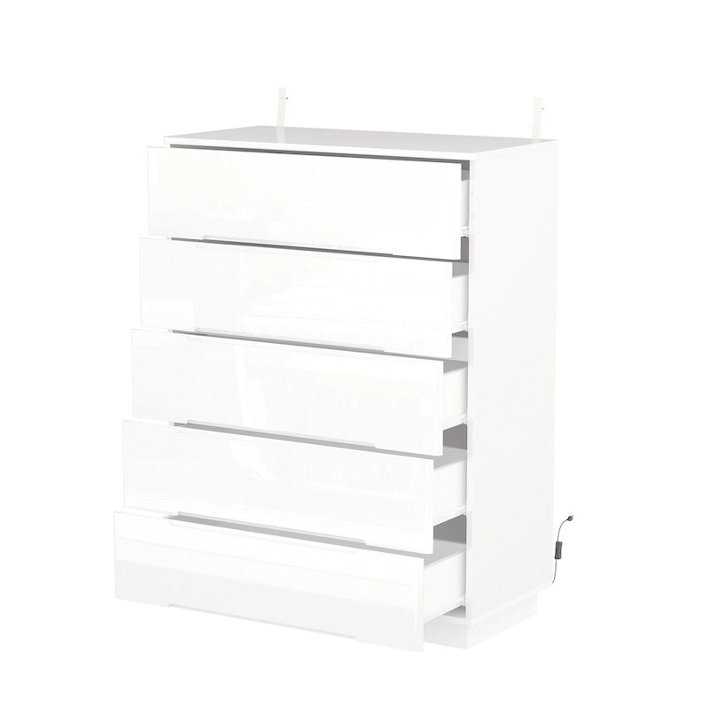 Commode de rangement brillante à 5 tiroirs avec plateau spacieux de 31,5 po à DEL
