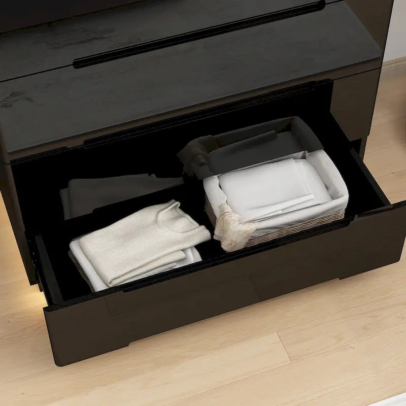 Commode de rangement brillante à 5 tiroirs avec plateau spacieux de 31,5 po à DEL