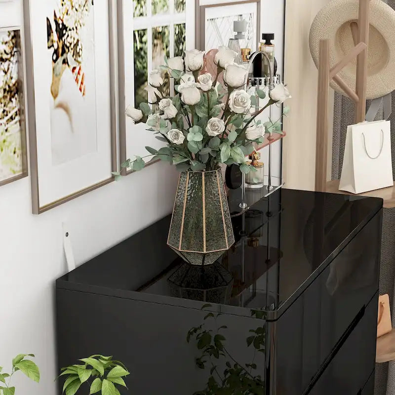Commode de rangement brillante à 5 tiroirs avec plateau spacieux de 31,5 po à DEL