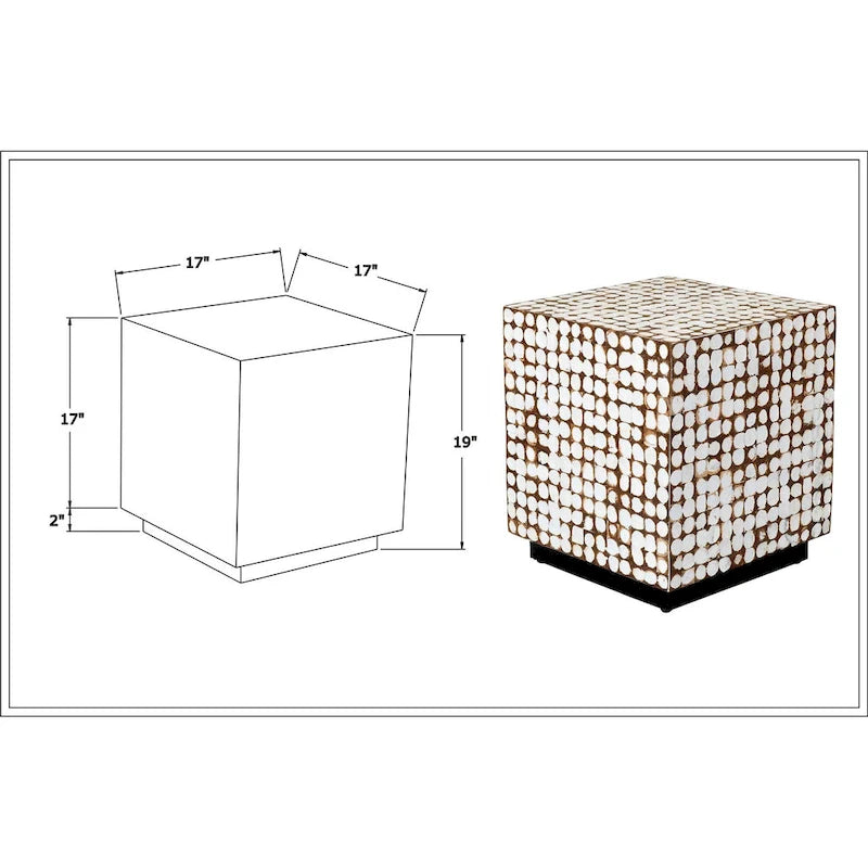 Table d'appoint en forme de cube en coquille de noix de coco blanche