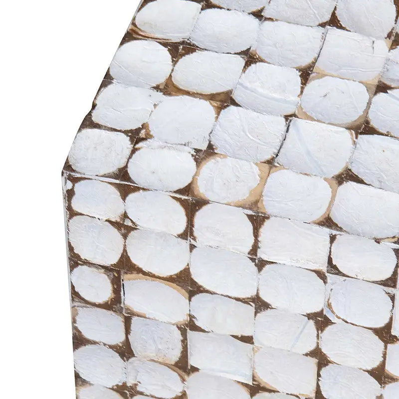 Table d'appoint en forme de cube en coquille de noix de coco blanche