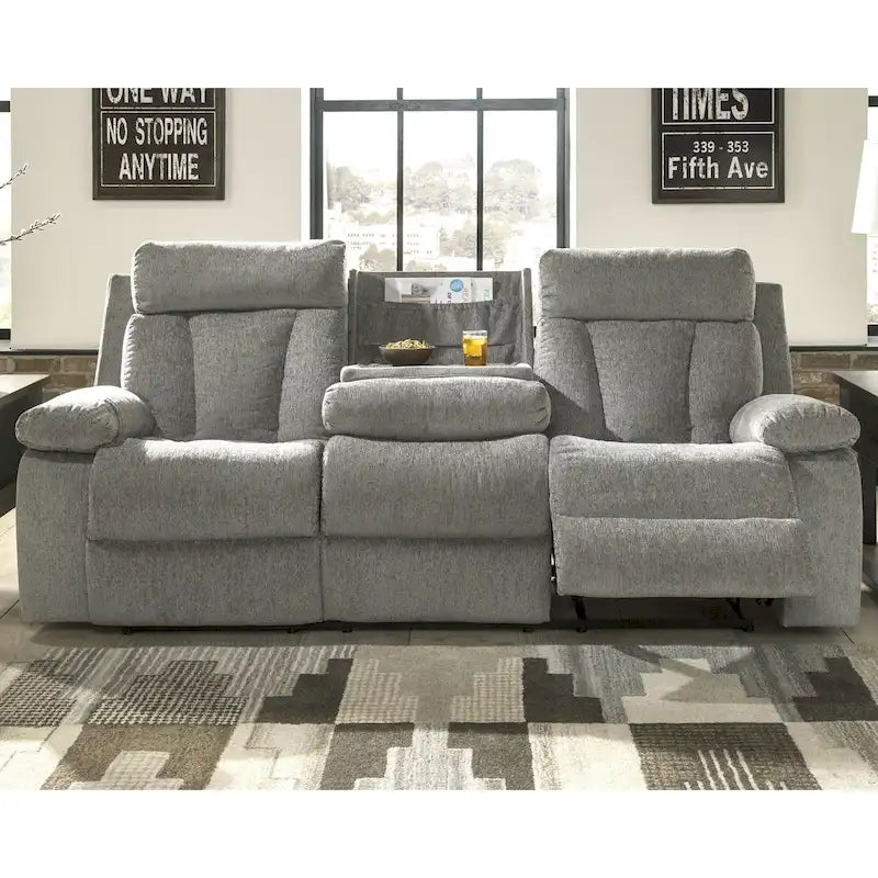Canapé double inclinable contemporain gris avec tablette escamotable