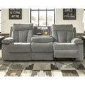 Canapé double inclinable contemporain gris avec tablette escamotable