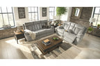 Canapé double inclinable contemporain gris avec tablette escamotable