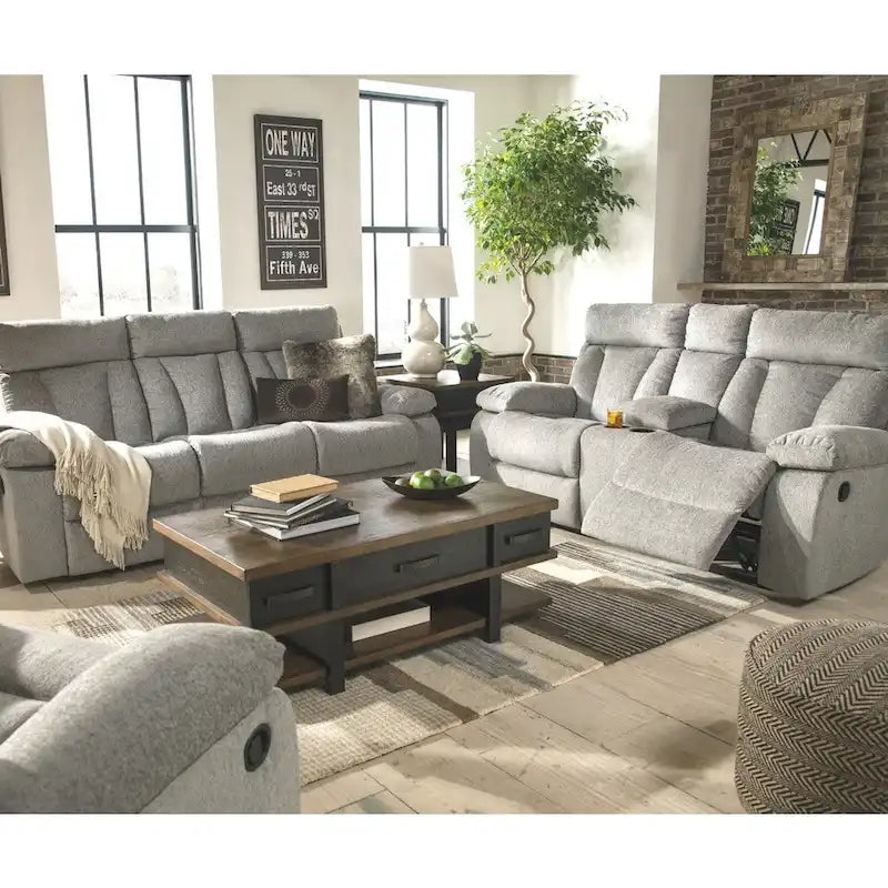 Canapé double inclinable contemporain gris avec tablette escamotable