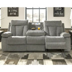 Canapé double inclinable contemporain gris avec tablette escamotable