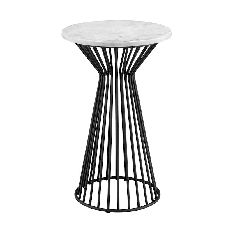 Table ronde à plateau en marbre blanc - Piètement en métal noir