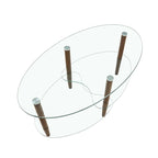 Table basse ovale en verre, Table basse transparente, table moderne dans le salon avec pieds en bois de chêne, table à thé