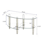 Table basse ovale en verre, Table basse transparente, table moderne dans le salon avec pieds en bois de chêne, table à thé