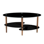 Table basse ovale en verre, Table basse transparente, table moderne dans le salon avec pieds en bois de chêne, table à thé