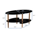 Table basse ovale en verre, Table basse transparente, table moderne dans le salon avec pieds en bois de chêne, table à thé
