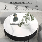 Table basse ronde relevable avec 3 poufs