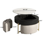 Table basse ronde relevable avec 3 poufs