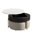 Table basse ronde relevable avec 3 poufs