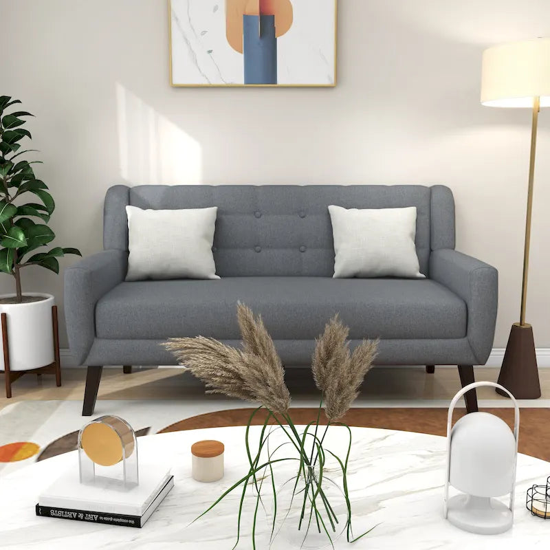 Canapé Loveseat Moderne Capitonnée – Revêtement en Lin