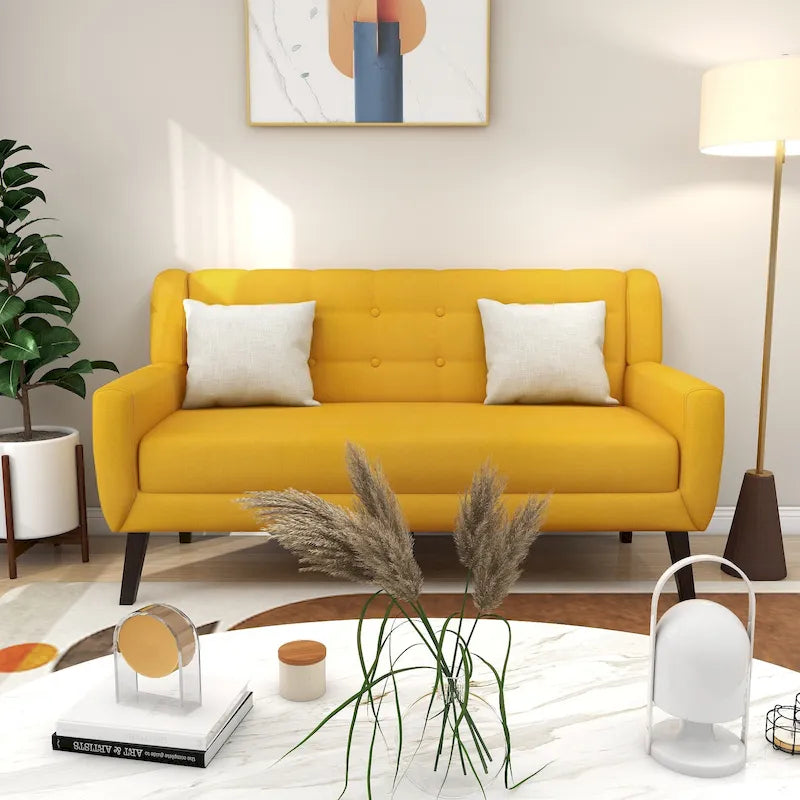 Canapé Loveseat Moderne Capitonnée – Revêtement en Lin