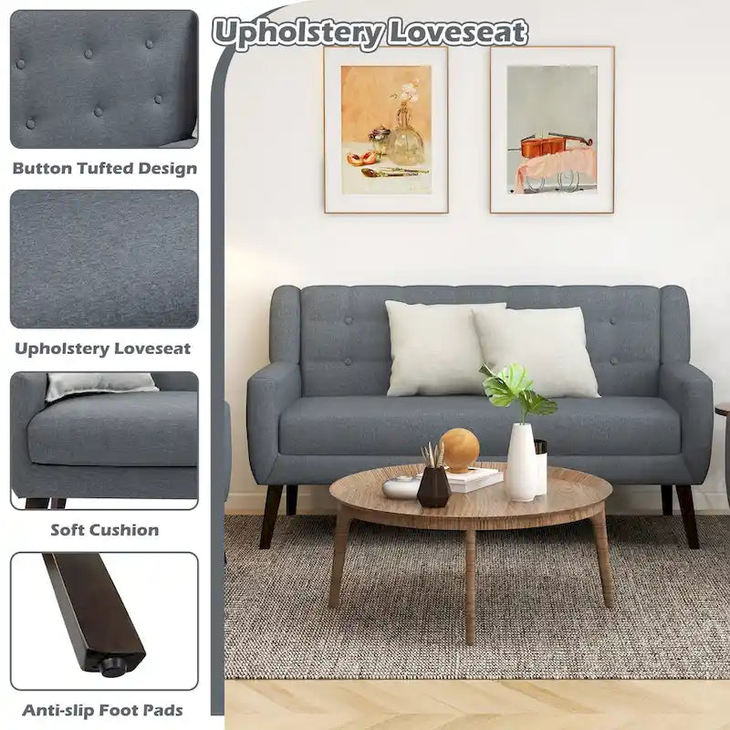 Canapé Loveseat Moderne Capitonnée – Revêtement en Lin