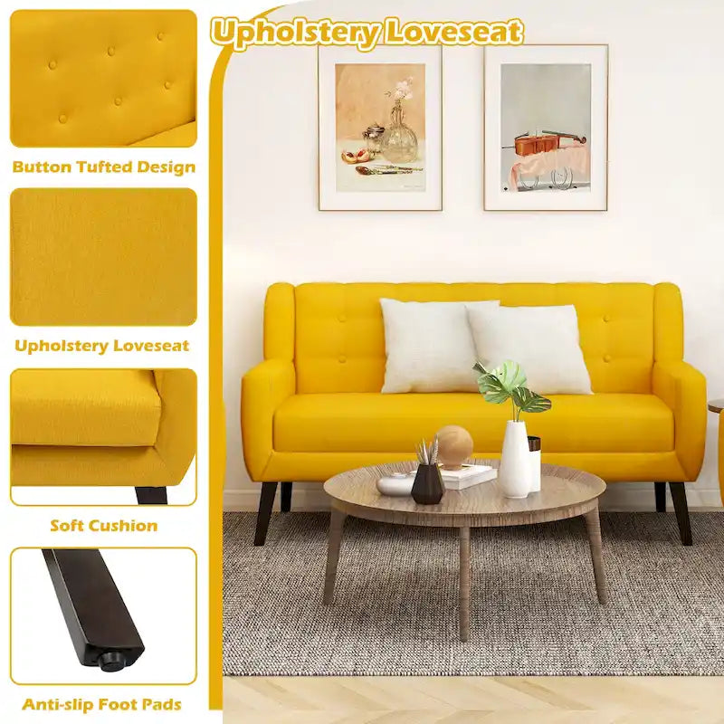 Canapé Loveseat Moderne Capitonnée – Revêtement en Lin