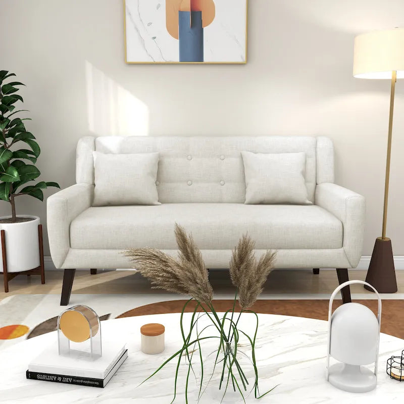 Canapé Loveseat Moderne Capitonnée – Revêtement en Lin
