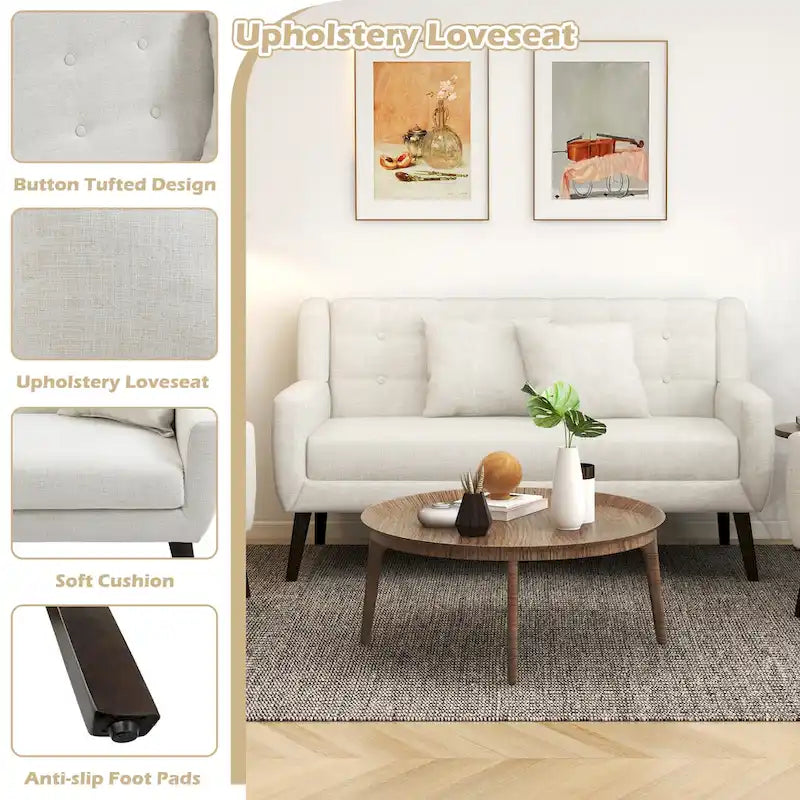 Canapé Loveseat Moderne Capitonnée – Revêtement en Lin