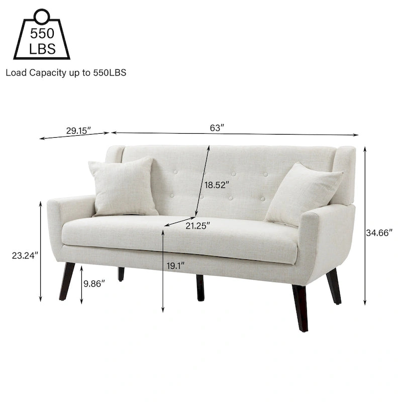 Canapé Loveseat Moderne Capitonnée – Revêtement en Lin