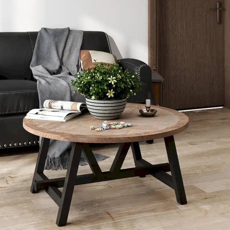 Table d'appoint rustique de ferme avec étagère inférieure, style campagnard français