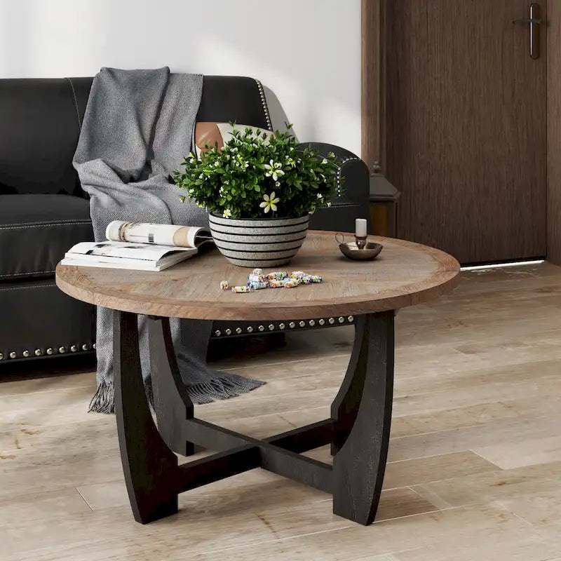 Table d'appoint rustique de ferme avec étagère inférieure, style campagnard français