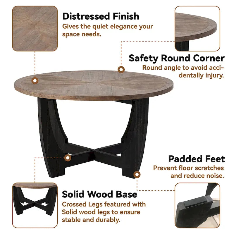 Table d'appoint rustique de ferme avec étagère inférieure, style campagnard français