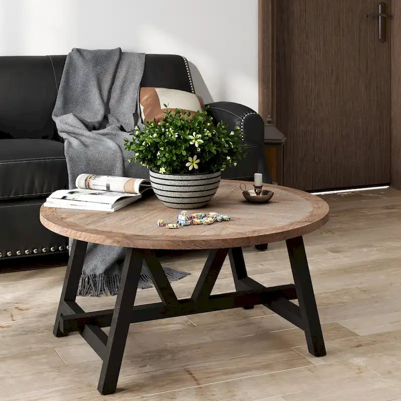 Table d'appoint rustique de ferme avec étagère inférieure, style campagnard français