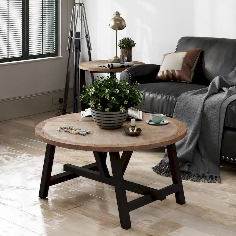 Table d'appoint rustique de ferme avec étagère inférieure, style campagnard français