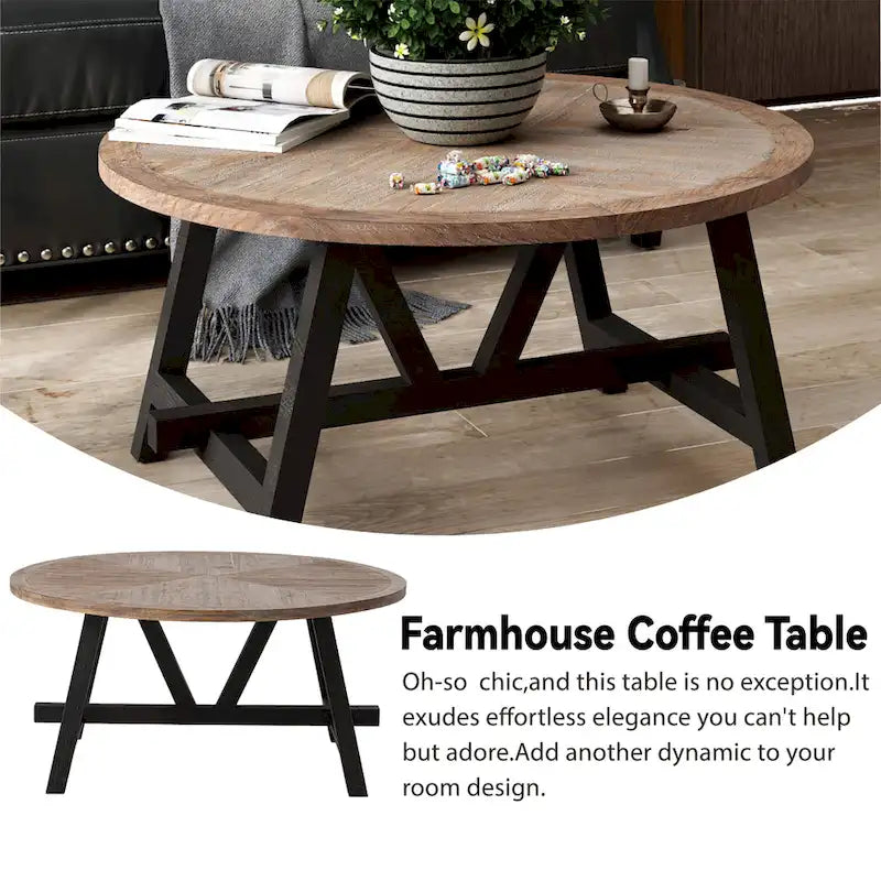 Table d'appoint rustique de ferme avec étagère inférieure, style campagnard français