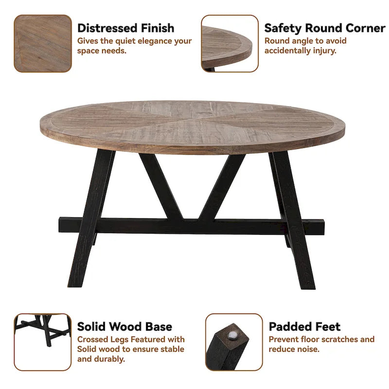 Table d'appoint rustique de ferme avec étagère inférieure, style campagnard français