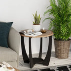 Table d'appoint rustique de ferme avec étagère inférieure, style campagnard français