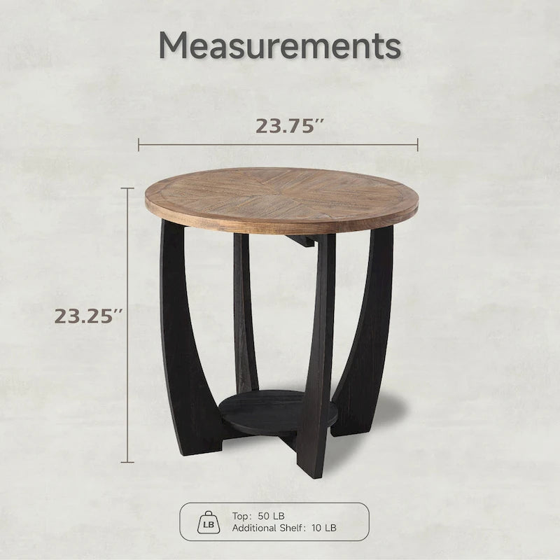 Table d'appoint rustique de ferme avec étagère inférieure, style campagnard français